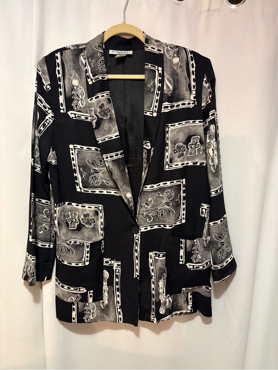 Kensington Square Jackets & Blazers - Women's Black & White Graphic Print Blazer Jacket #2433
